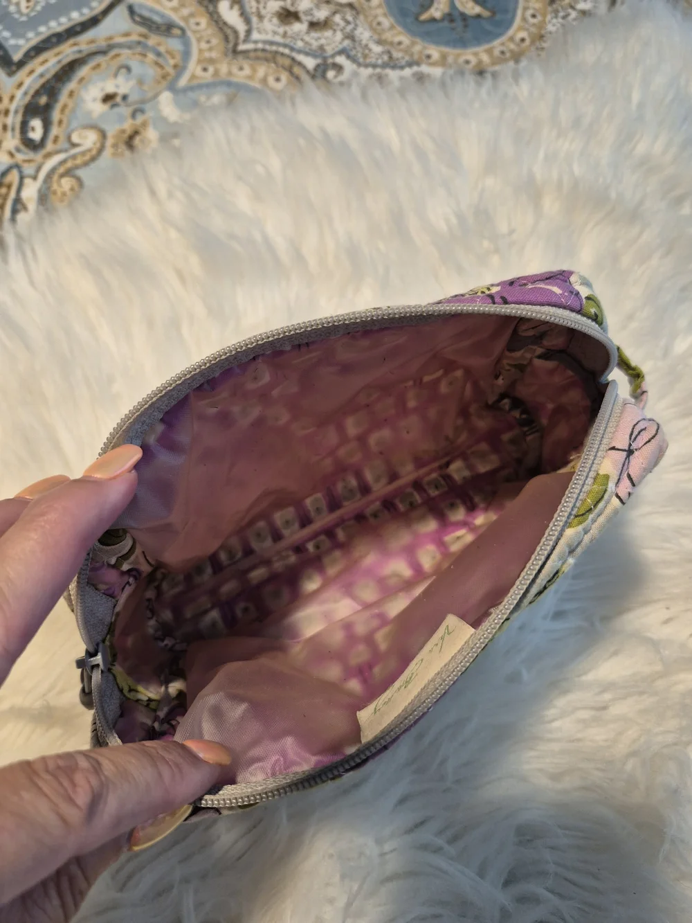 Vera Bradley Gray Quilted Floral Cosmetic Bag - Pink & Purple Flowers